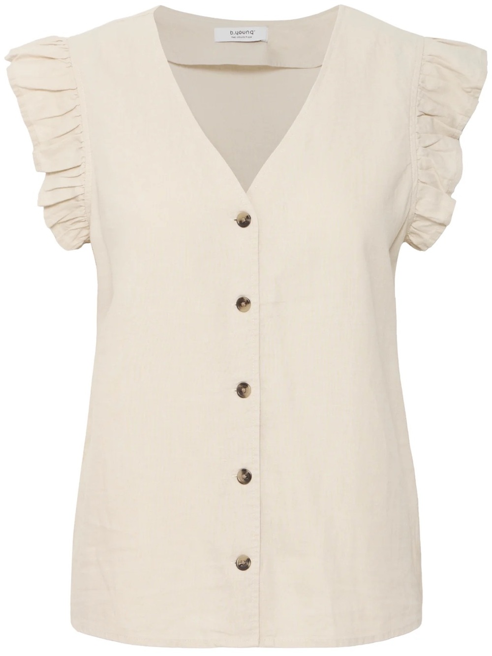 b.young Cream Ruffle-Sleeve Button Down Top